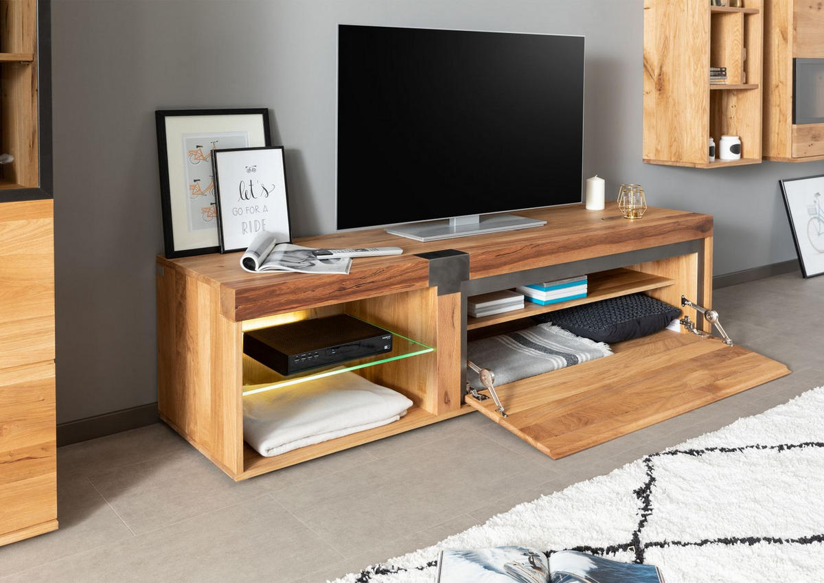 TV-BOARD Wildeiche / Zerreiche 180x48x50 natur geölt NEW AMSTERDAM #02 - Naturfarben, Holz (180/50/48cm) - Massivmoebel24