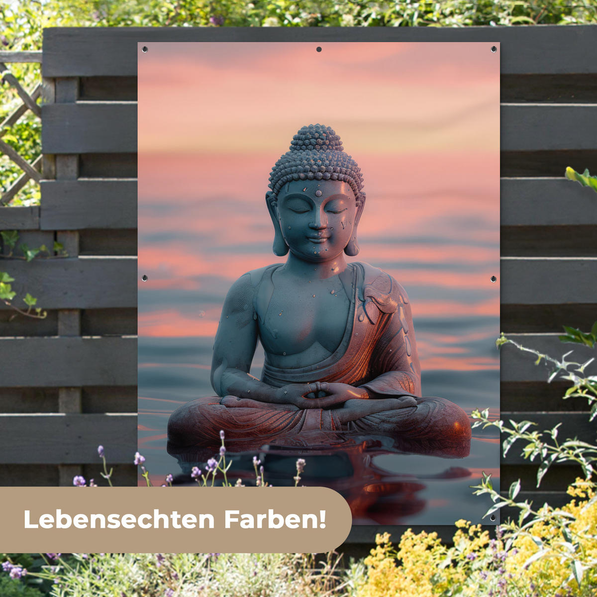ZAHRADNÍ PLAKÁT Buddha - Socha - Buddha - Voda - Umění - Buddha 120x160 cm - šedohnědá, plast (120/160/0.2cm) - OnlyWow