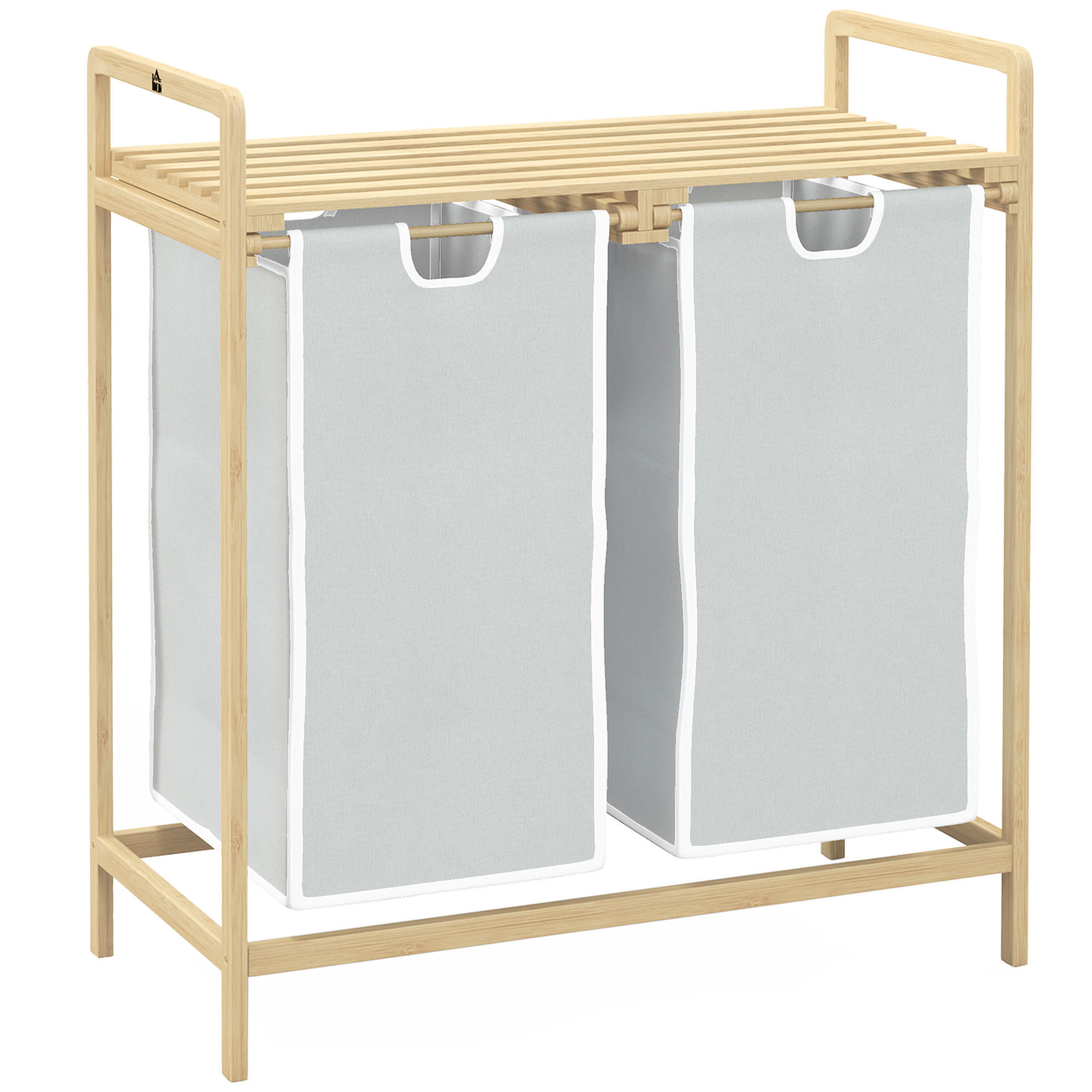 WÄSCHEKORB Bambus Polyester Natur+Creme - Creme/Naturfarben, Naturmaterialien (33/73/63.5cm) - HOMCOM