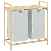 WÄSCHEKORB Bambus Polyester Natur+Creme - Creme/Naturfarben, Naturmaterialien (33/73/63.5cm) - HOMCOM