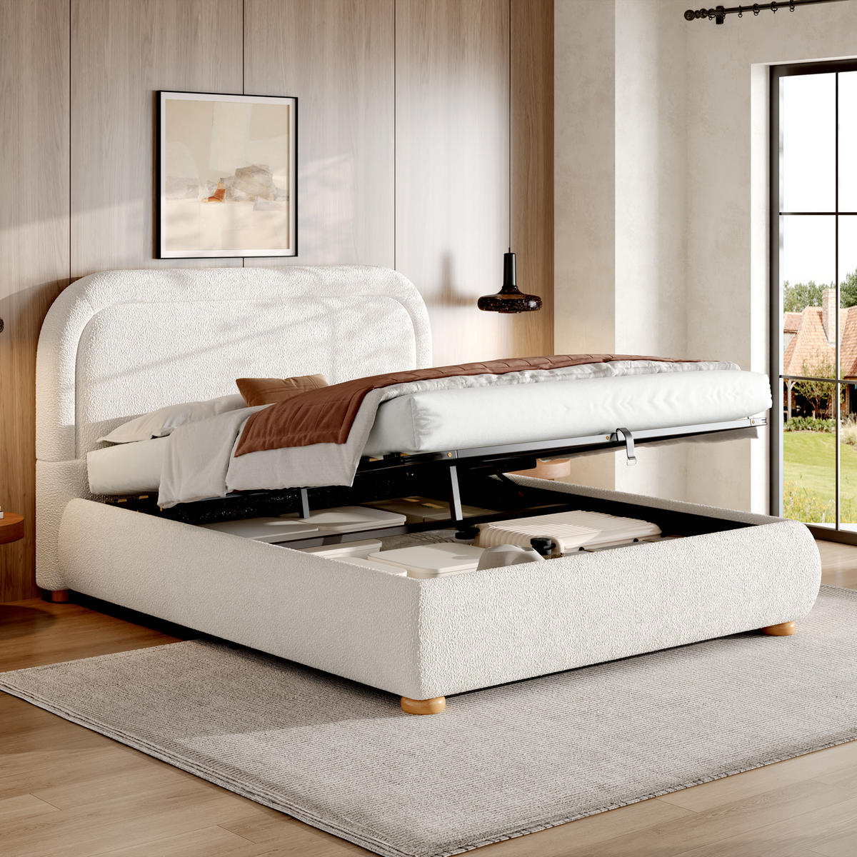 POLSTERBETT aus Schleife 160x200 cm in Weiß mit Hydraulik-Stauraum - Weiß, Textil (160/200cm) - Modfu