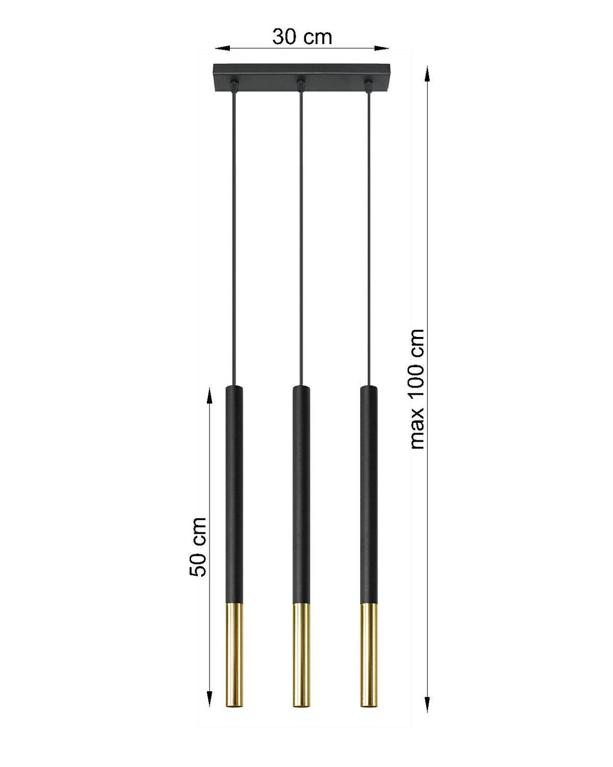PENDELLEUCHTE Stahl Schwarz-Gold 3-flammig - Schwarz, Metall (30/8/110cm) - Sollux Lighting