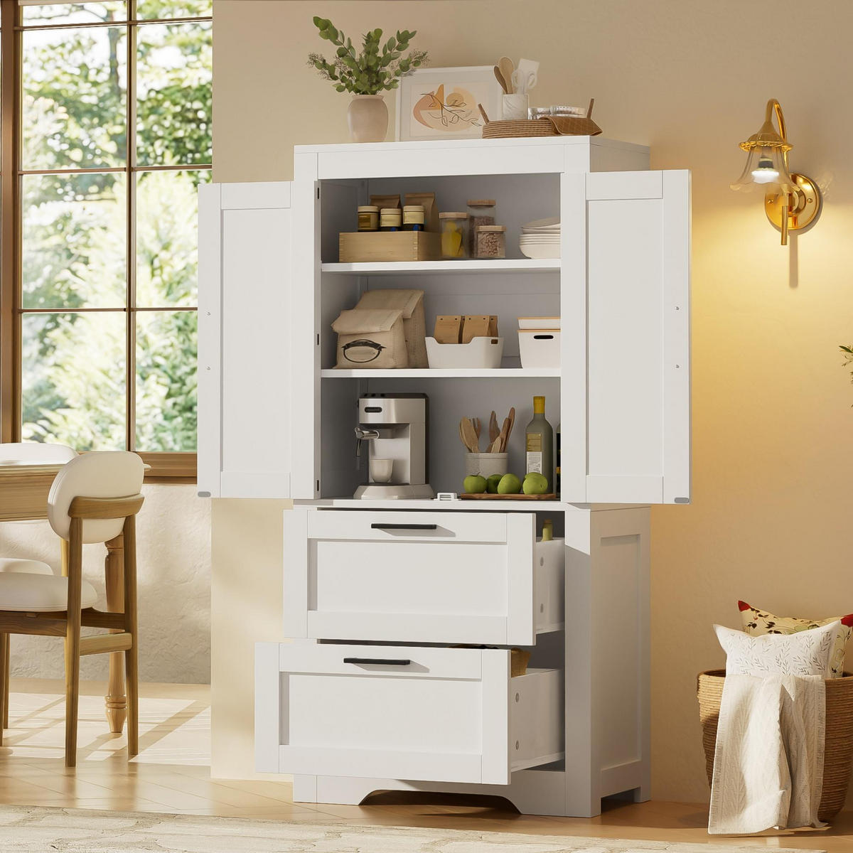 HIGHBOARD DE-38698 60/30/128 cm 2 Schubladen und Scheunentür Weiß - Weiß, Holzwerkstoff (60/128/30cm) - ComfortXL