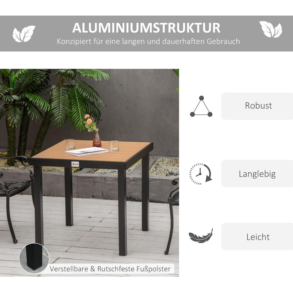 GARTENTISCH, Naturholz, Aluminium - Naturfarben, Kunststoff/Metall (78/78/74cm) - Outsunny