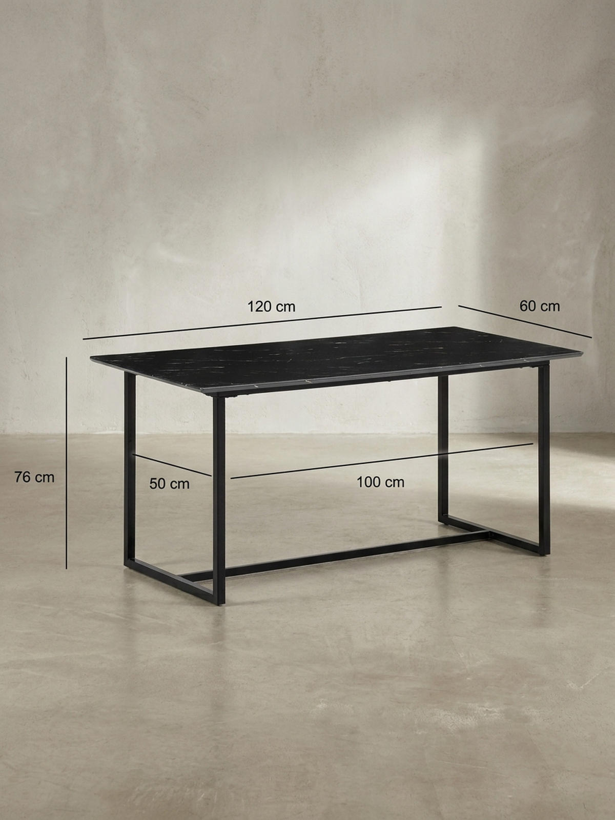 ESSTISCH Marmoroptik Metall Rechteckig Modern Klein, Schwarz 120x60x76 cm - Schwarz, Holzwerkstoff/Metall (60/120/76cm) - KADIMA DESIGN