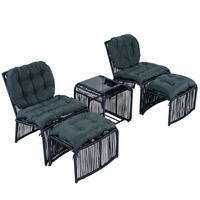 BALKONSET Gartenlounge-Set, 5-teilig, PE-Rattan, Schwarz+Dunkelblau - Schwarz, Metall - LVHOM