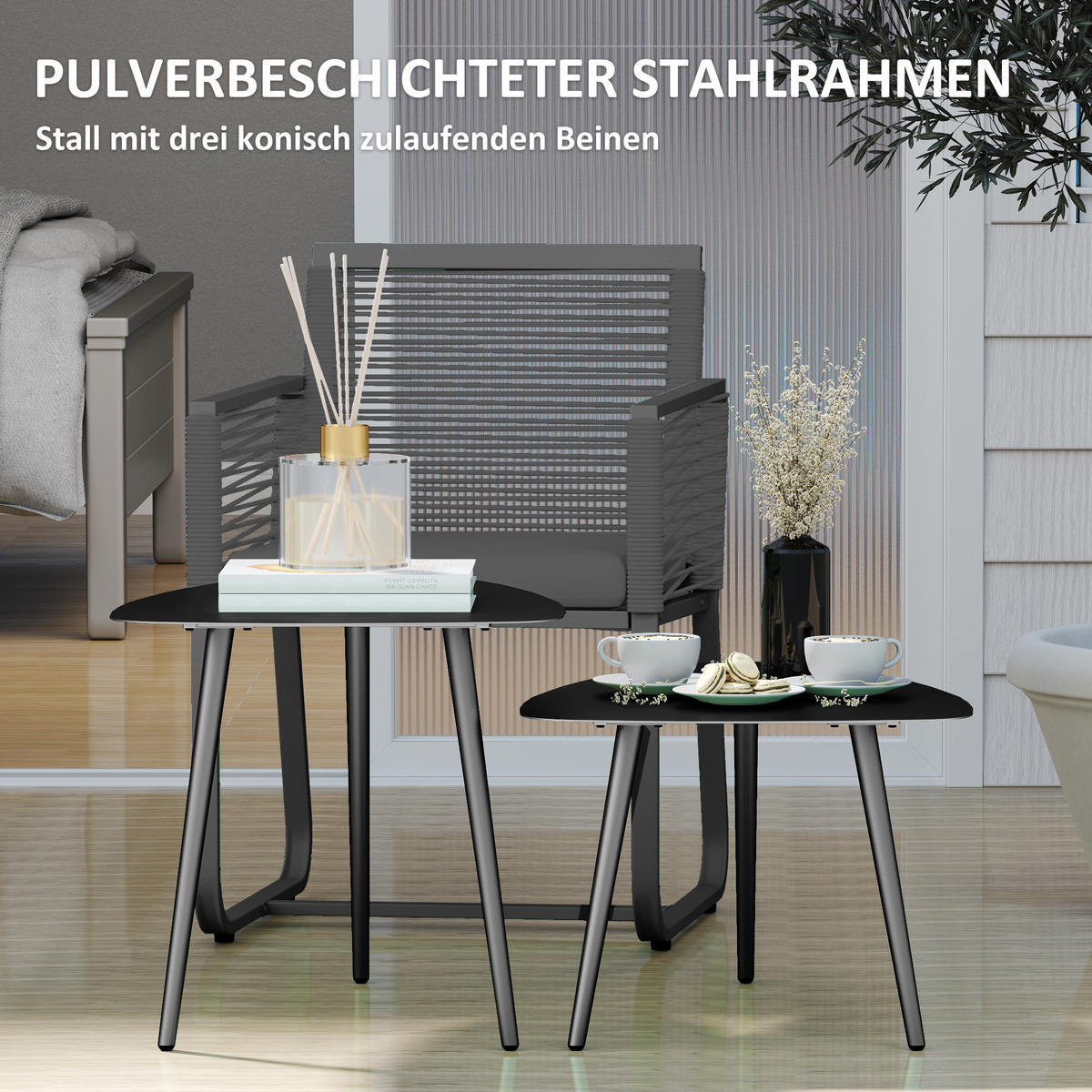 COUCHTISCH 2er-SET DE-07273 geometrisch und wetterfest Schwarz - Schwarz, Metall (65/45/45cm) - ComfortXL