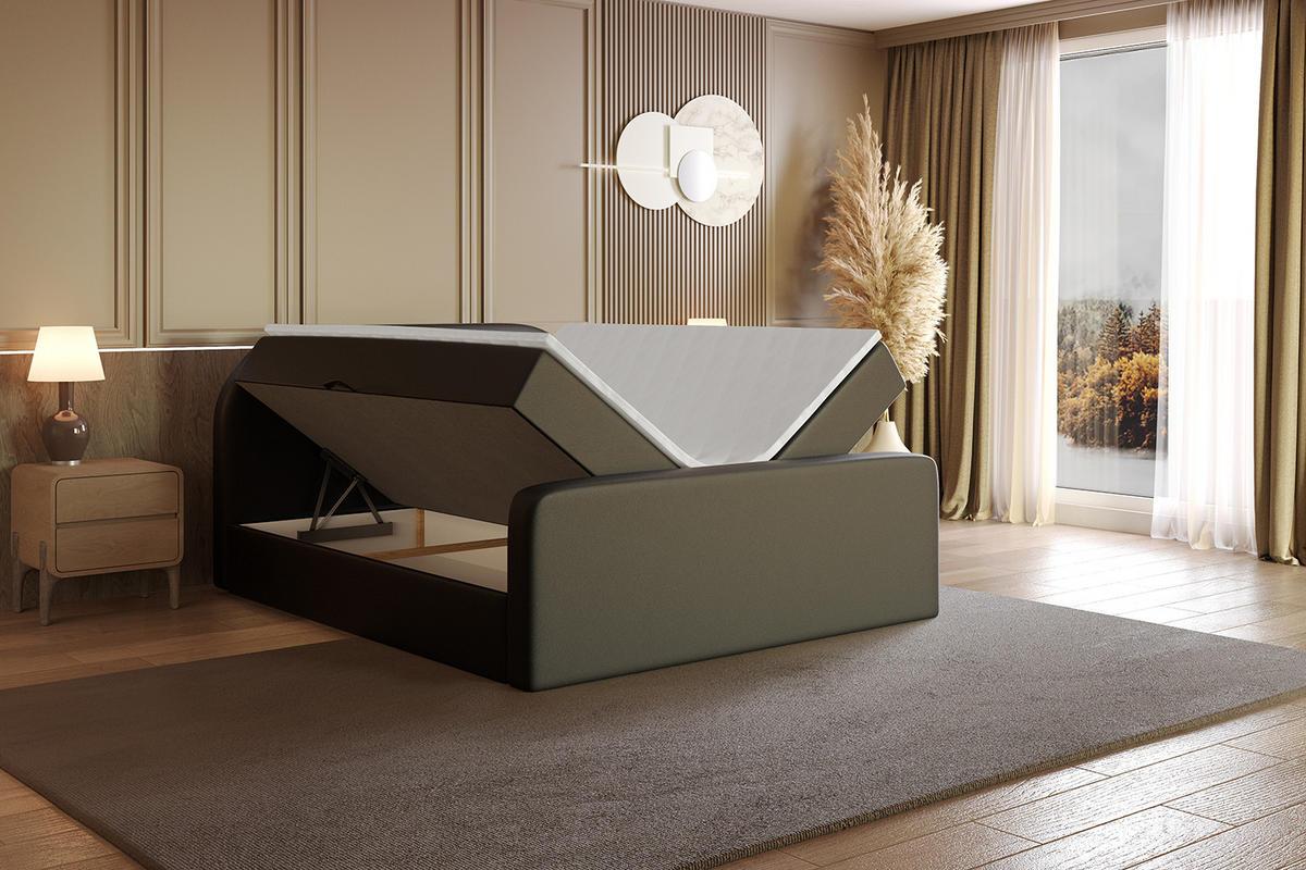 BOXBETT mit Matratze H4 und Lattenrost - NOX-Z - 160x200 - Schwarz Kunstleder - Schwarz, Holzwerkstoff (160/200cm) - ALTDECOR