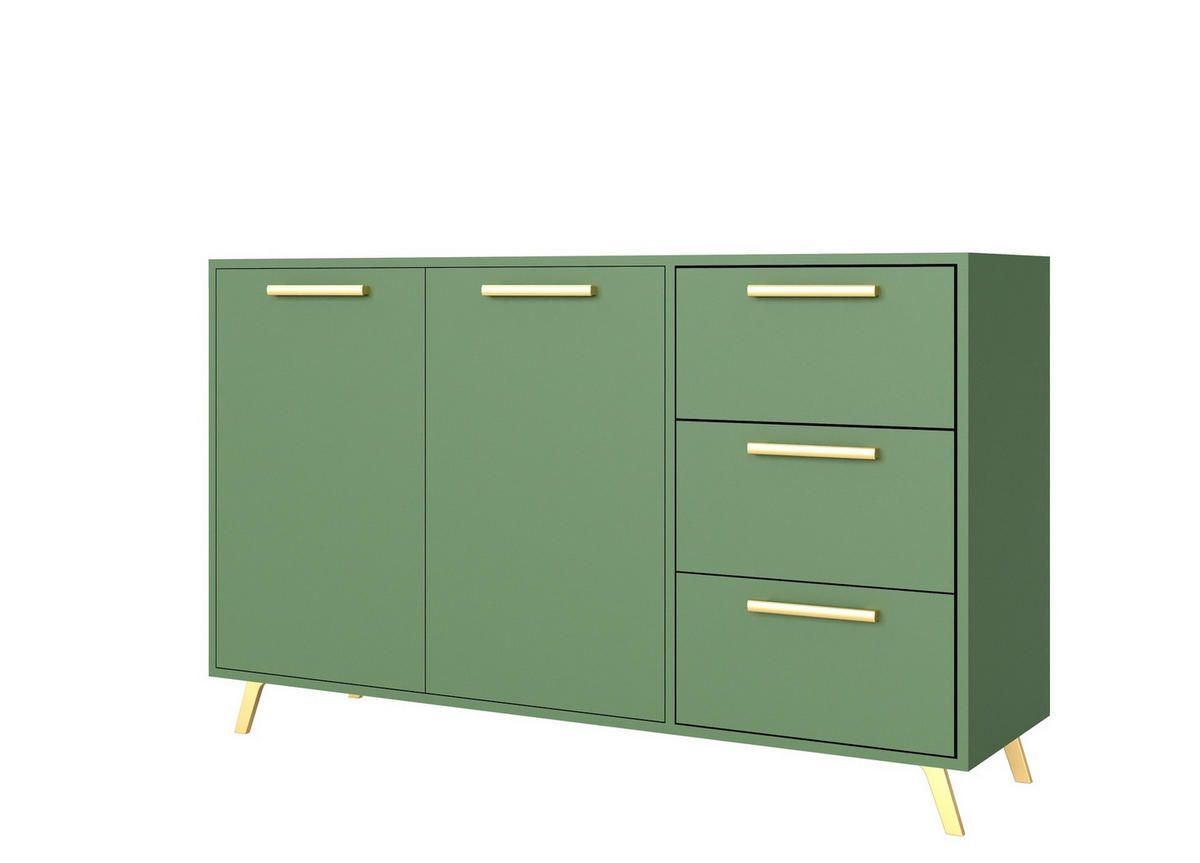 KOMMODE Nancy mit 3 Schubladen und 2 Türen, Sideboard in Farbe:Grün, Schrank in Größe: 140 x 86 x 41 cm - Grün, Holzwerkstoff (140/86/41cm) - Agmat-Furniture