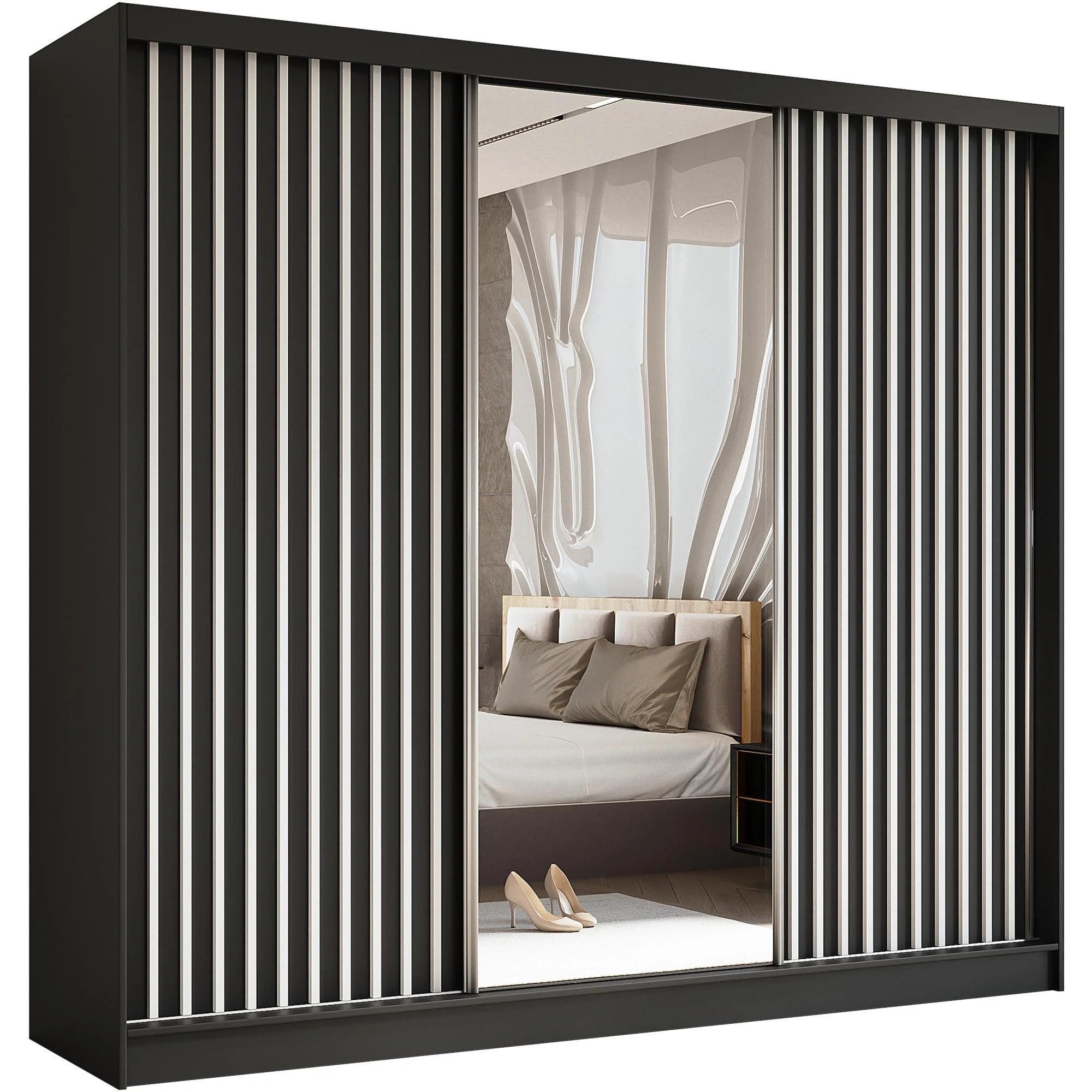 Beautysofa SKŘÍŇ s posuvnými dveřmi Helix 240/216/61 černá + bílá se zásuvkami