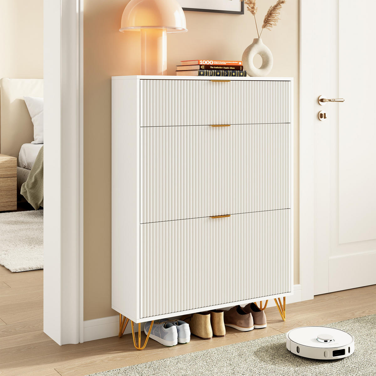 SCHUHSCHRANK aus Holz mit Türen, Weiß, 2 verstellbare Regale - Weiß, Holz (24/118.5/80cm)
