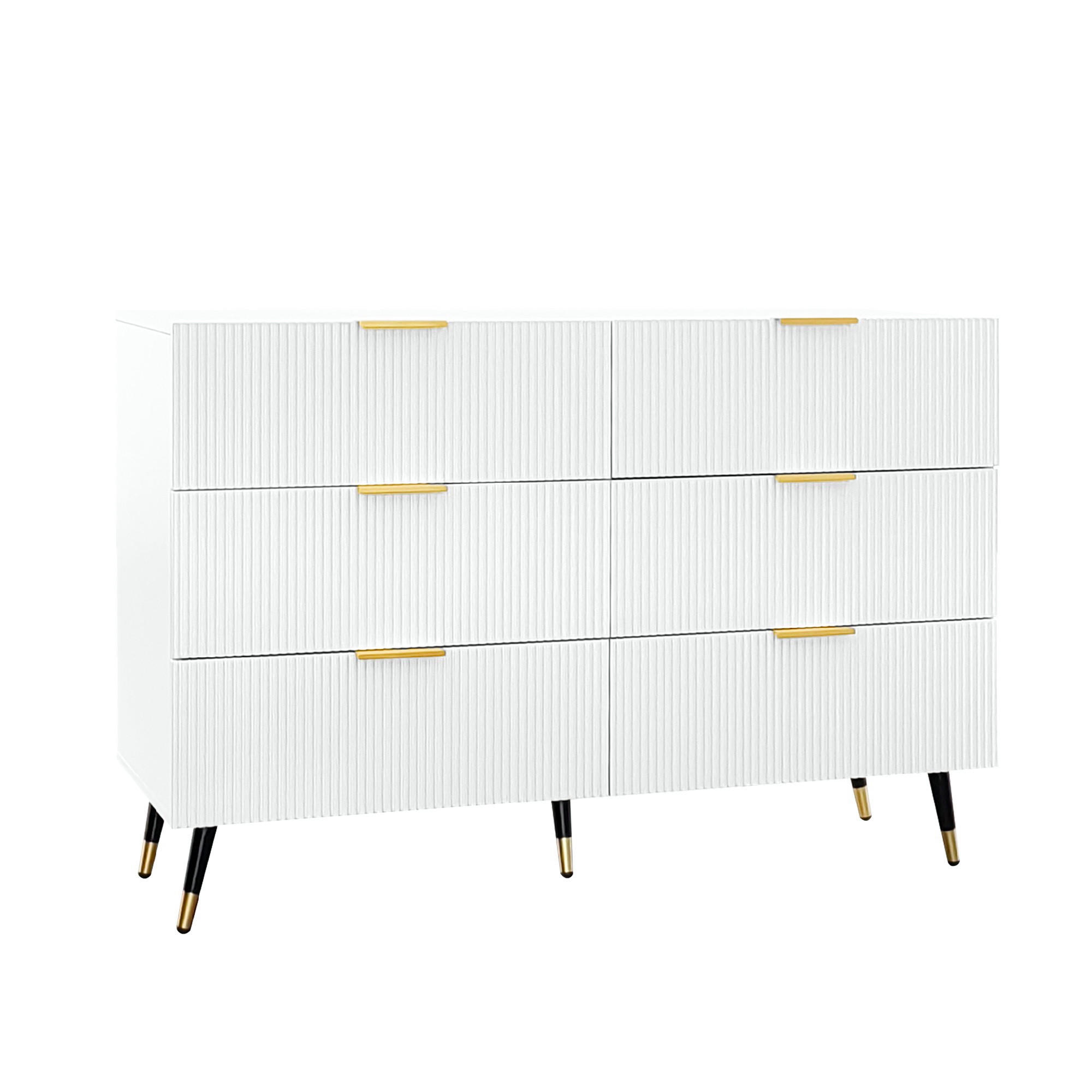STILVORA KOMODA v bílé a zlaté barvě s moderním designem a 6 zásuvkami, 120×40×77 cm