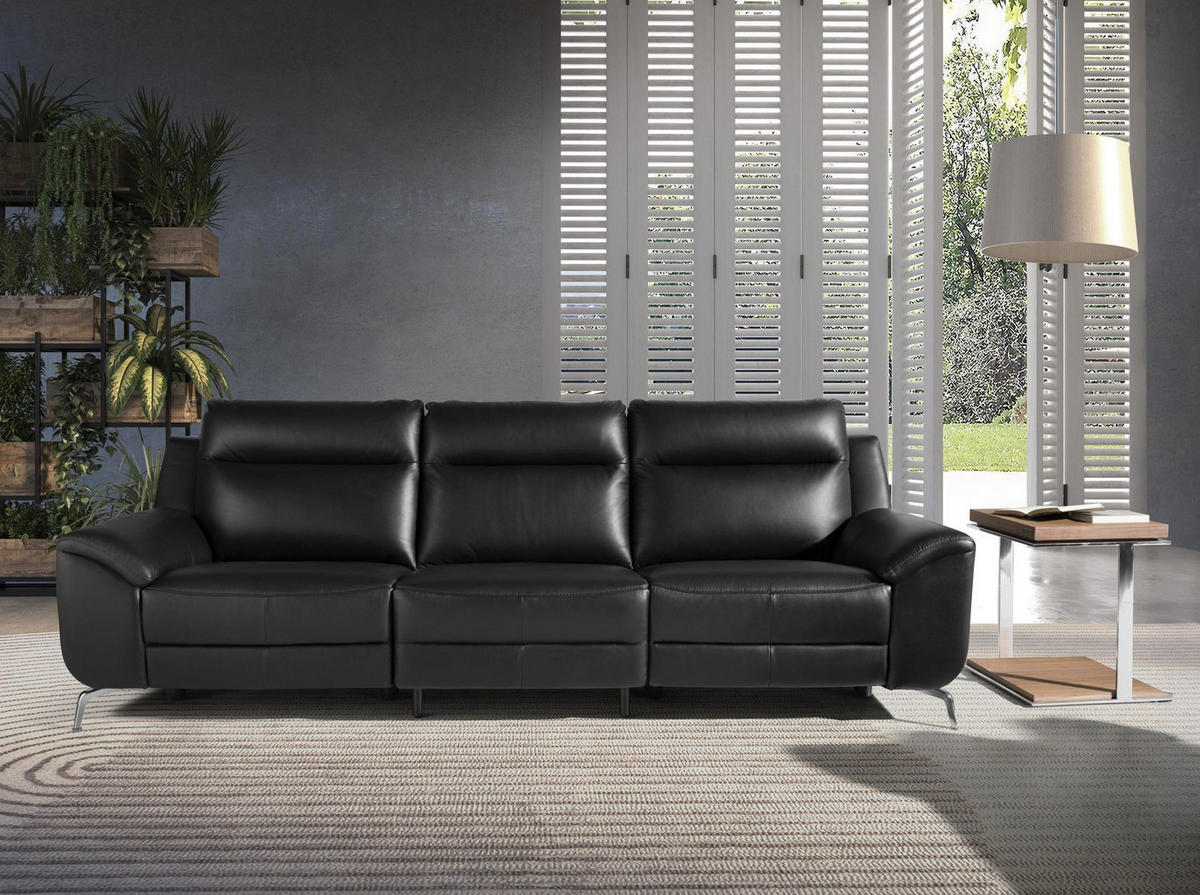 SOFA 3-Sitzer Leder Relaxsofa schwarz 264/93/92 cm - Edelstahlfarben/Schwarz, Leder (264/92/93cm) - ANGEL CERDA