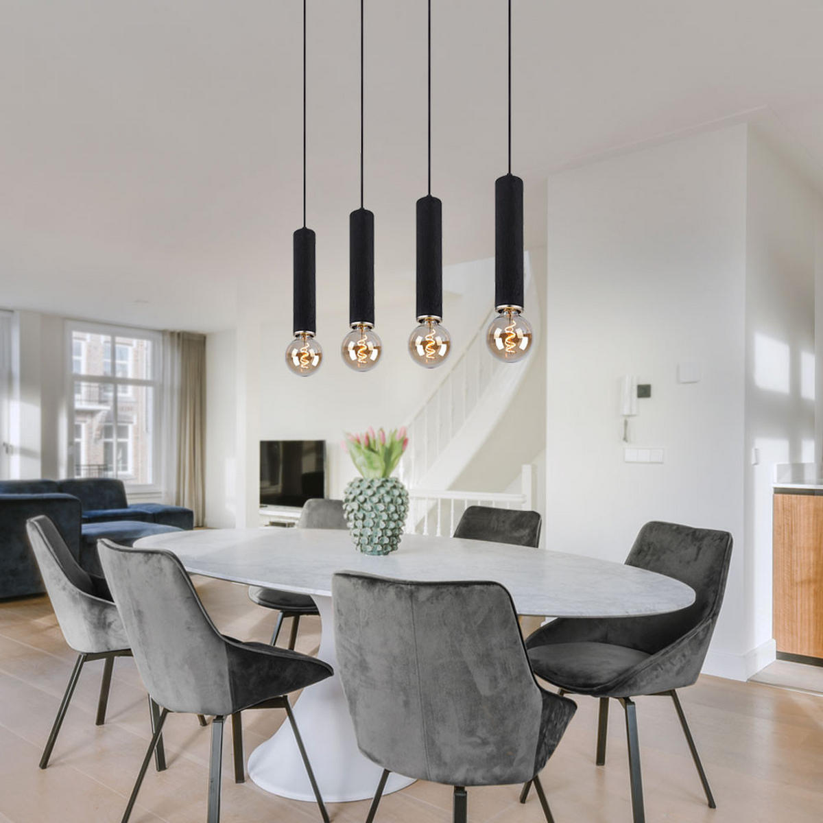 LED HÄNGELEUCHTE Metall Holzoptik Schwarz 4-flammig - Schwarz, Holz (93/10/120cm) - Globo Lighting