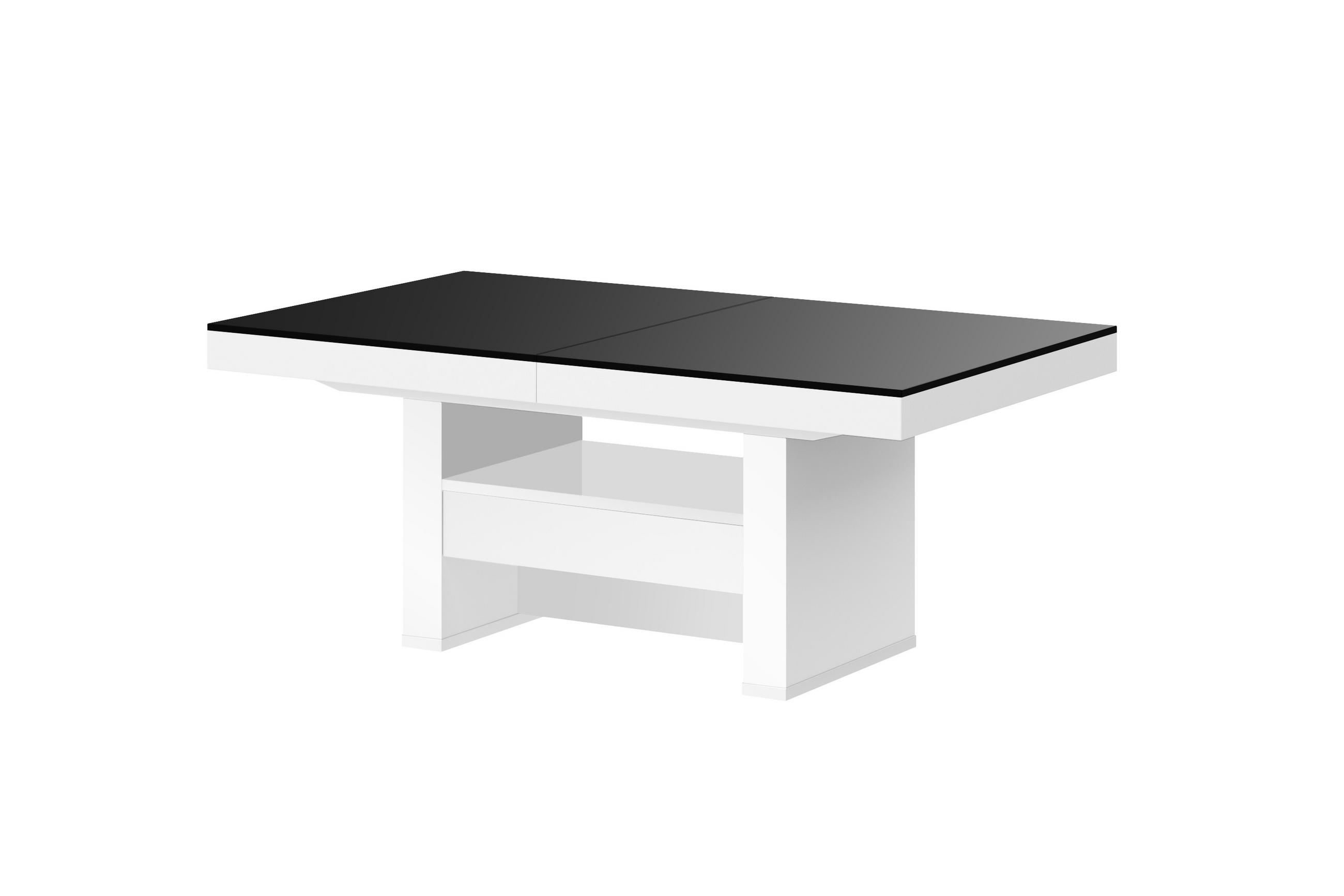 COUCHTISCH rechteckig Schwarz Weiß Hochglanz Höhenverstellbar ausziehbar 12/75/55 cm - Schwarz Hochglanz/Weiß Hochglanz, Holzwerkstoff (75/120/55cm)