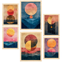 POSTER Set Mit 6 Abstrakte Goldmonde A3 & A4 Rahmen Aus Hellem Holz - Beige, Papier (29/3cm) - Nacnic