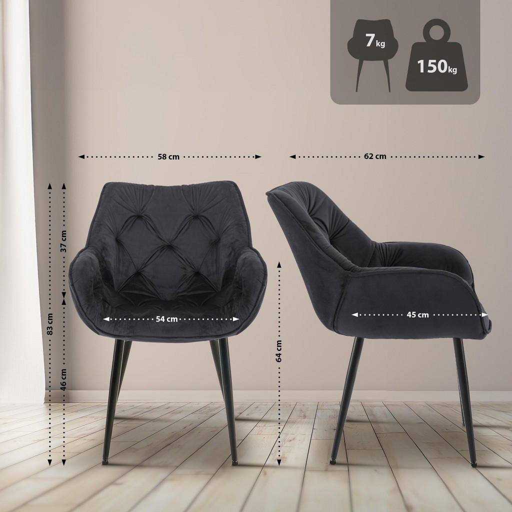 Thumbnail - CLP Armlehnenstuhl, Schwarz, Textil, 58x83x62 cm, Esszimmer, Stühle, Esszimmerstühle, Armlehnenstühle
