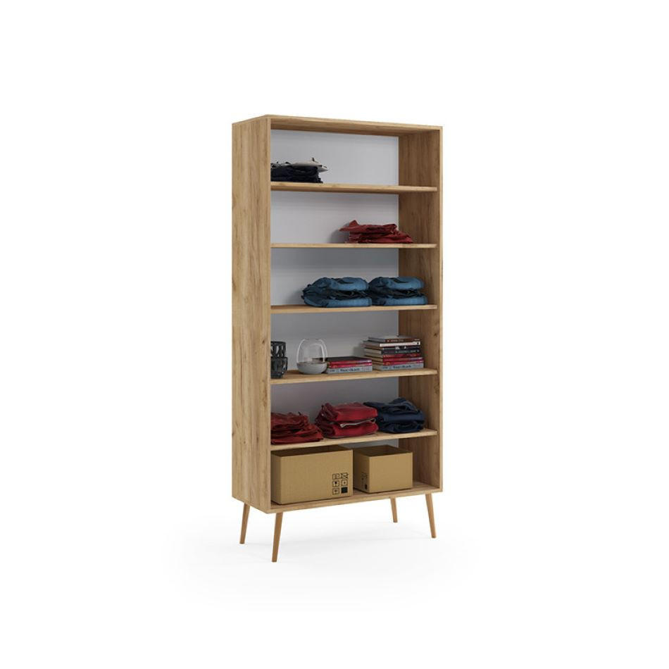 KLEIDERSCHRANK Ikon, Eiche Kraft, mit 5 Regalen - Eiche Artisan, Holzwerkstoff (87/212/41cm) - Bettso