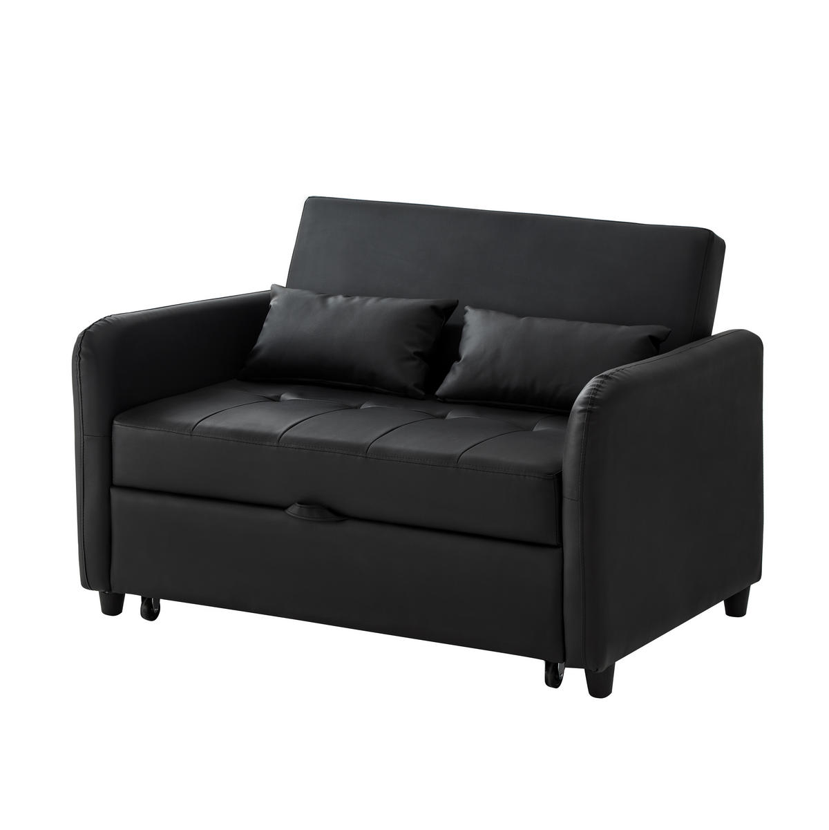 SCHLAFSOFA Zweisitzer mit verstellbarer Rückenlehne Beige Baumwoll-Leinen 166/95/46,5 cm - Schwarz, Kunststoff (122/82/83cm) - OKWISH