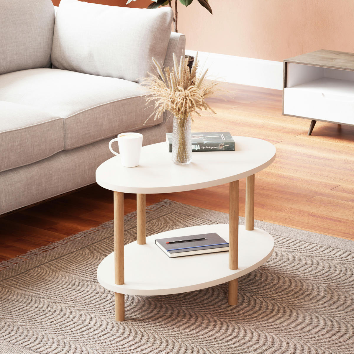 COUCHTISCH Højreby 70/44/43 cm - Naturfarben/Weiß, Holz/Holzwerkstoff (70/44/43cm) - [en.casa]