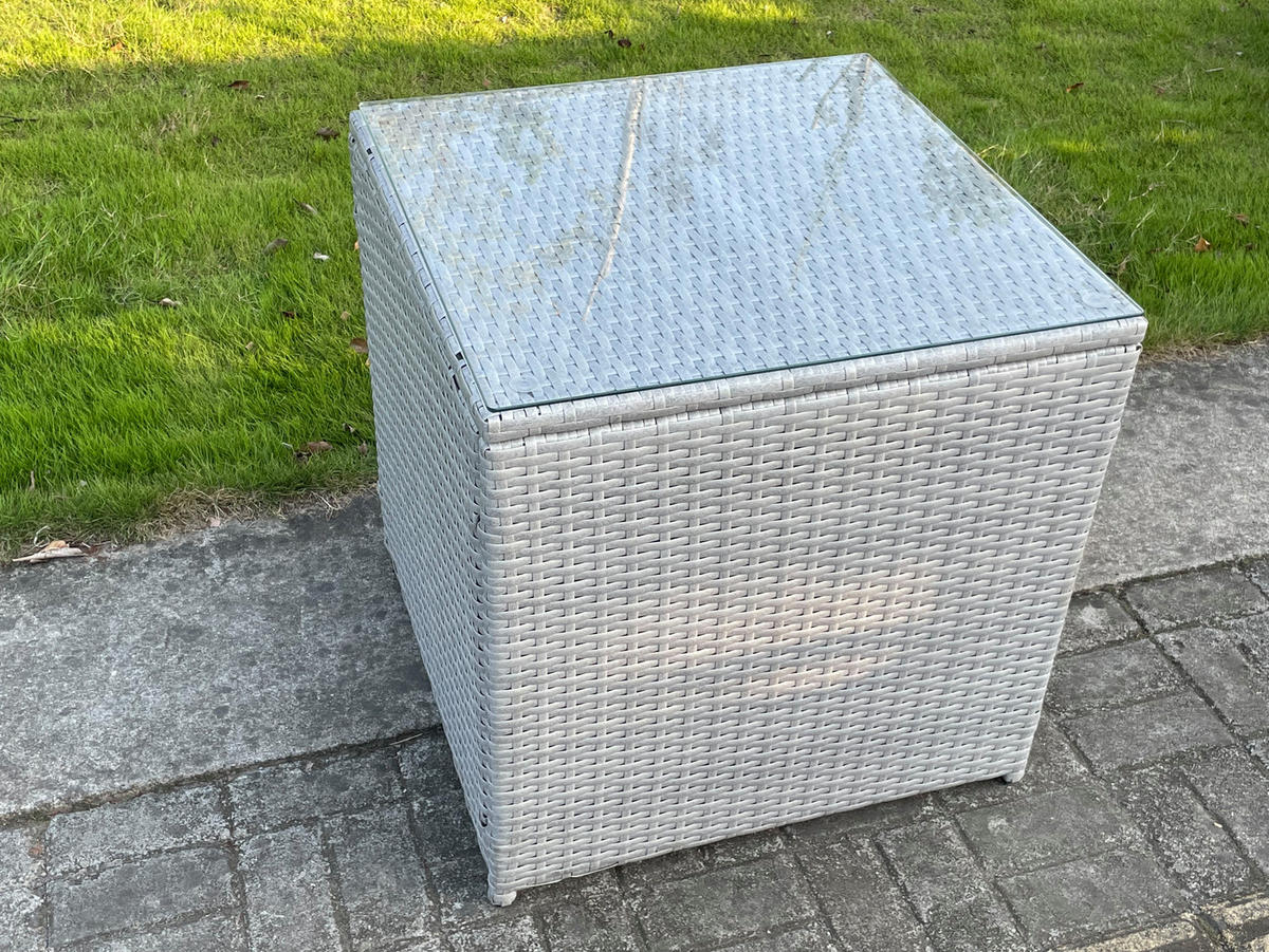 BEISTELLTISCH Polyrattan Helles Grau - Hellgrau, Metall (65/65/66cm) - Fimous