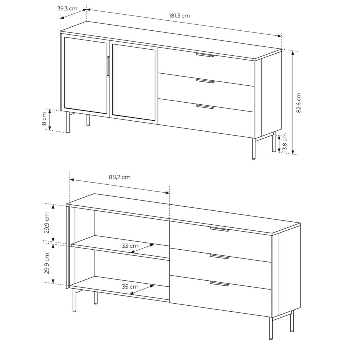 SIDEBOARD Lumi 2-türig mit Glasfronten Kaschmirgrau 181 cm - Taupe/Goldfarben, Holzwerkstoff/Metall (181.3/82.6/39.3cm) - Selsey