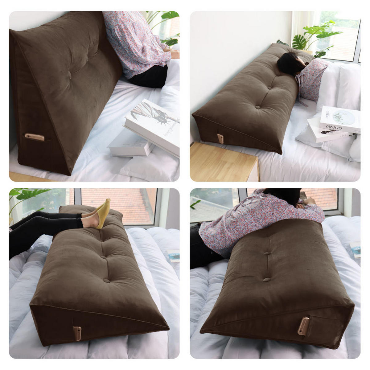 RÜCKENKISSEN für Bett Samt Braun 140 cm - Braun, Textil (50/140cm) - Vercart