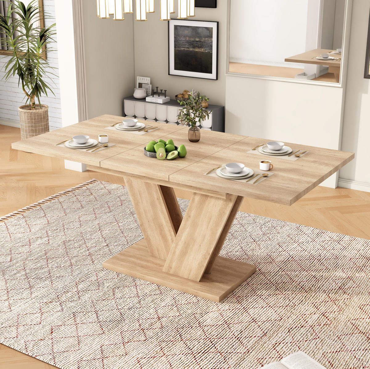 ESSTISCH 140/180/80 cm in Eichefarben ausziehbar mit V-förmigen Metallbeinen - Eichefarben, Holzwerkstoff (180/80/75.5cm) - Flora Grace