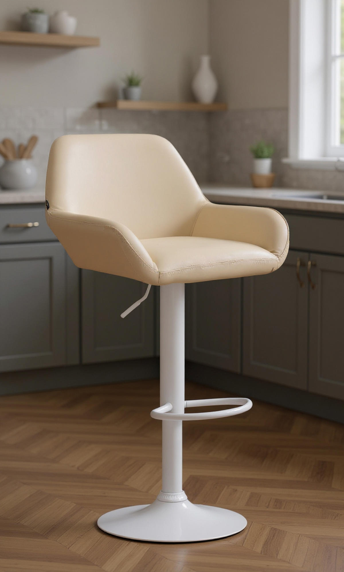 BARHOCKER 2er Set Prag Kunstleder weiß creme - Goldfarben/Creme, Kunststoff/Metall (51/109/52cm) - TPFLiving
