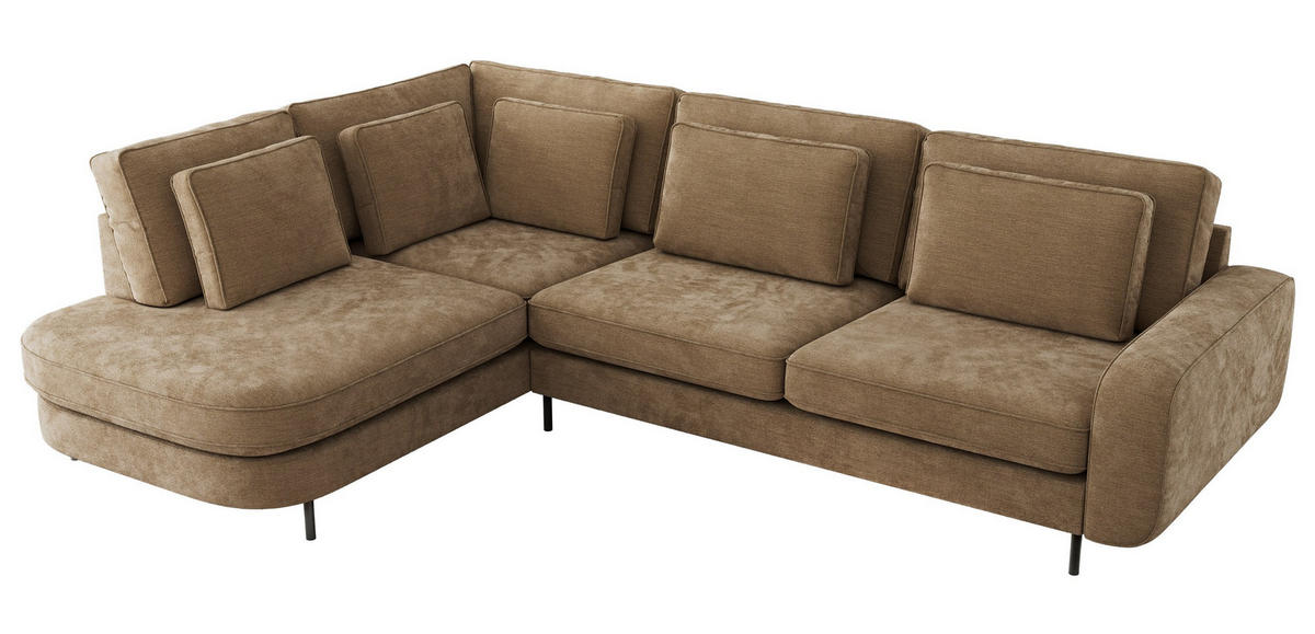 ROHOVÁ SEDAČKA CALENO L - Hnědá Hrubě tkaná žinylka - Pravá Strana - černá/hnědá, kov/textil (317/225cm) - MKS