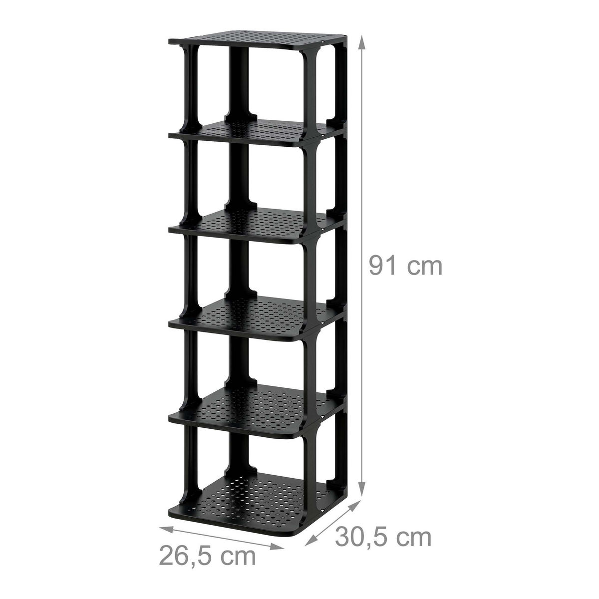 SCHUHREGAL Schwarz stapelbar 6er-Set 91 cm - Schwarz, Kunststoff (26.5/91/30.5cm) - Relaxdays