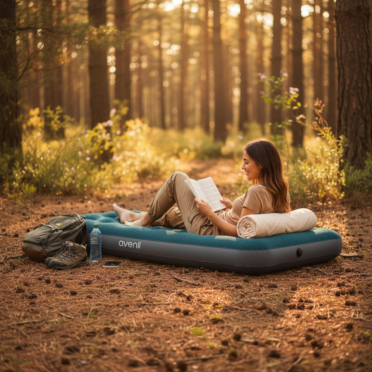 LUFTMATRATZE Camping CloudCoil grün mit eingebauter Fußpumpe 191x99x22cm - Grün, Kunststoff (99/191cm) - Avenli