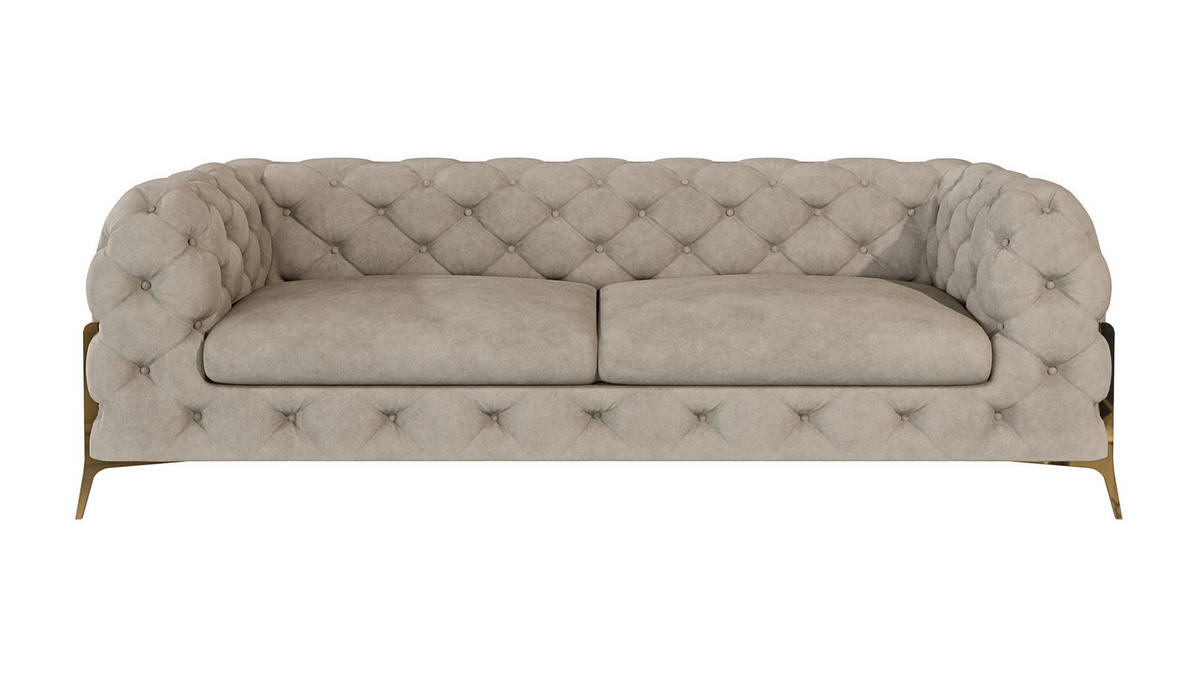 CHESTERFIELD-SOFA 3-Sitzer Lexi Dunkle Creme Samt - Goldfarben/Creme, Holz/Textil (225/75/100cm) - S-Style Möbel
