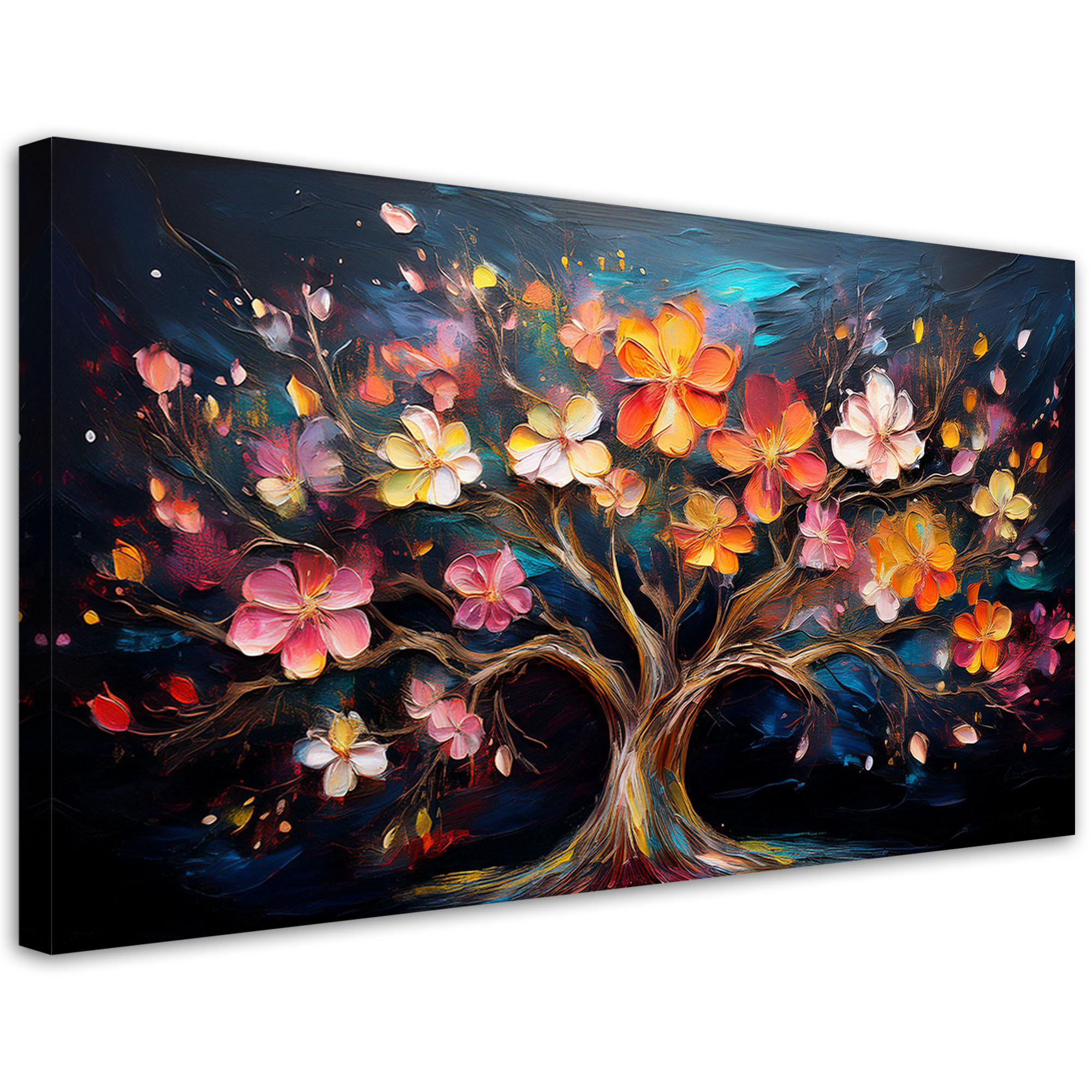 BILDER Bunte Baum des Lebens-Abstrakt Malerei Blumen 100x50cm - Multicolor, Textil (100/50cm) - Feeby