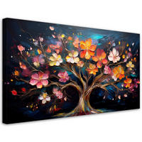 BILDER Bunte Baum des Lebens-Abstrakt Malerei Blumen - Multicolor, Textil (100/50cm) - Feeby