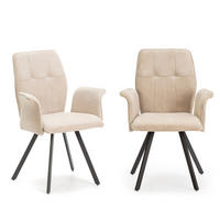 SESSEL (Set aus 2) aus stoff mit schwarzen metallbeinen - mery 62/60/47 cm - Beige, Textil (60/47/62cm) - Calicosy