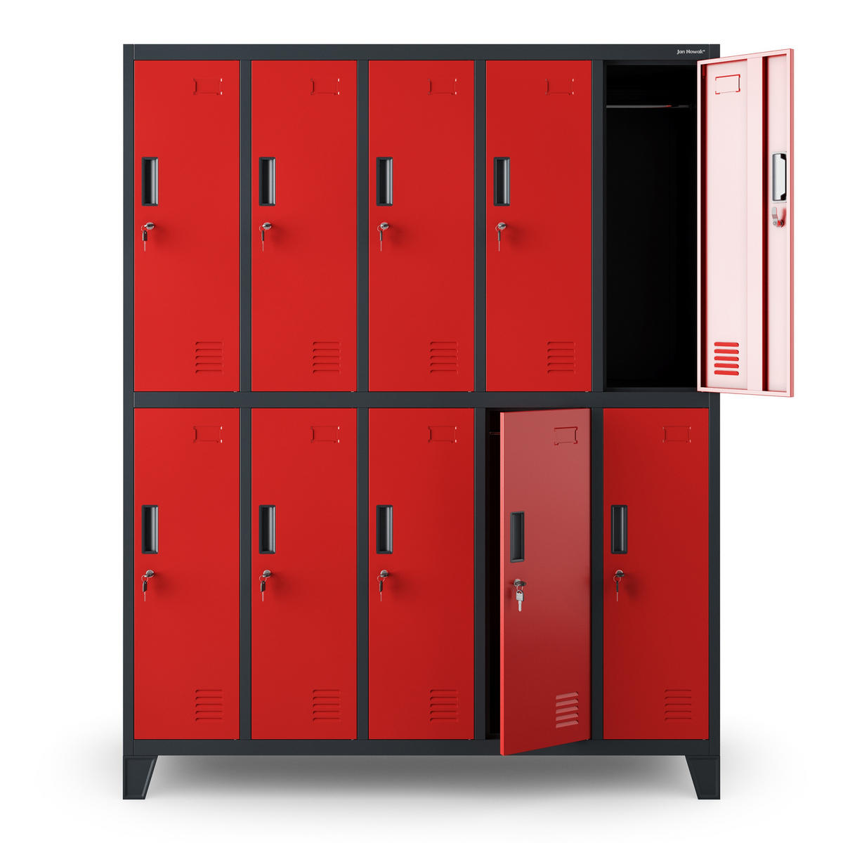 SCHLIESSFACHSCHRANK Bartek - Anthrazit/Rot, Metall (136/172/45cm) - Jan Nowak