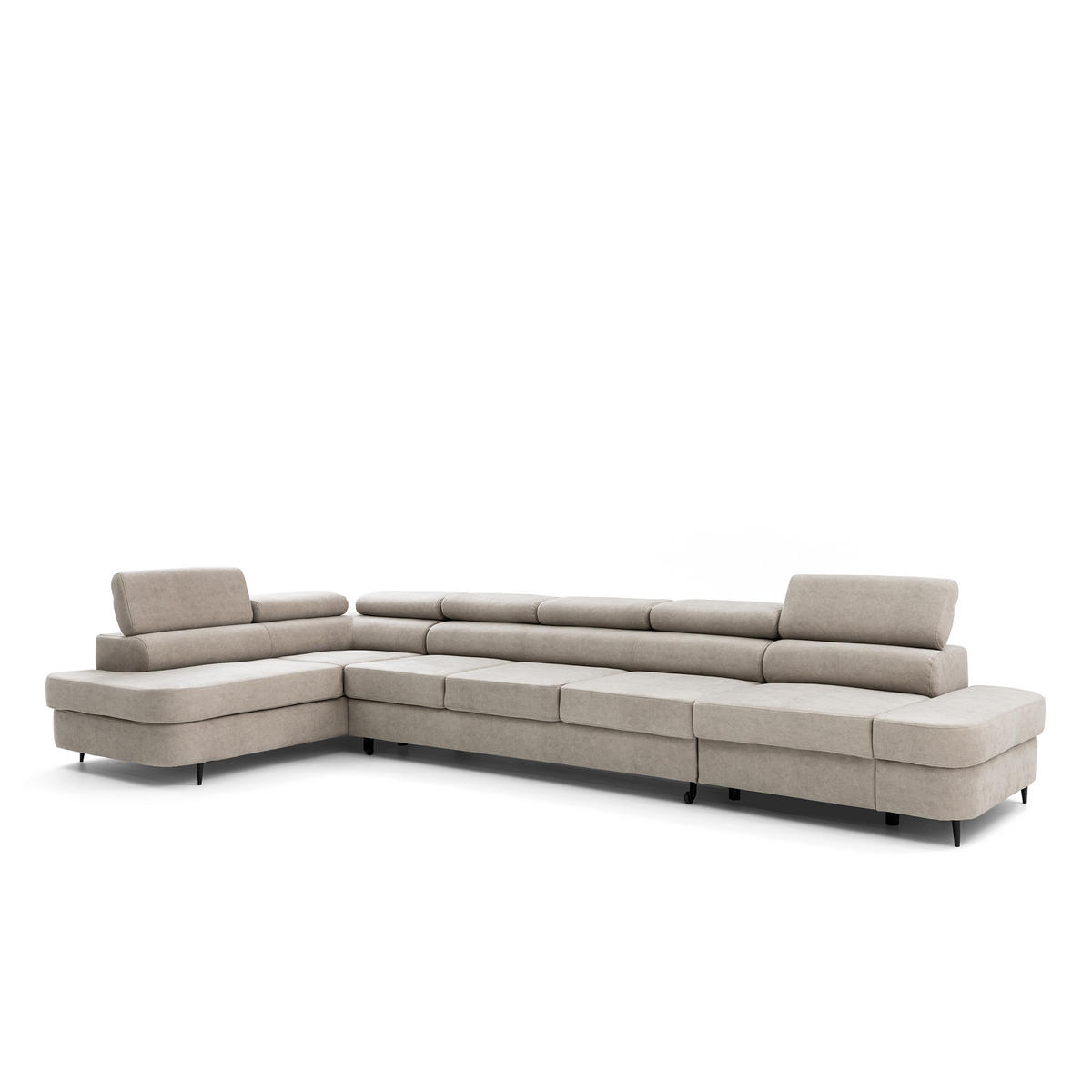 ECKSOFA PRIAM XXL L-Form Links mit Schlaffunktion 125x265 Velours Creme - Creme/Schwarz, Holz/Textil (203/420cm) - Muffo
