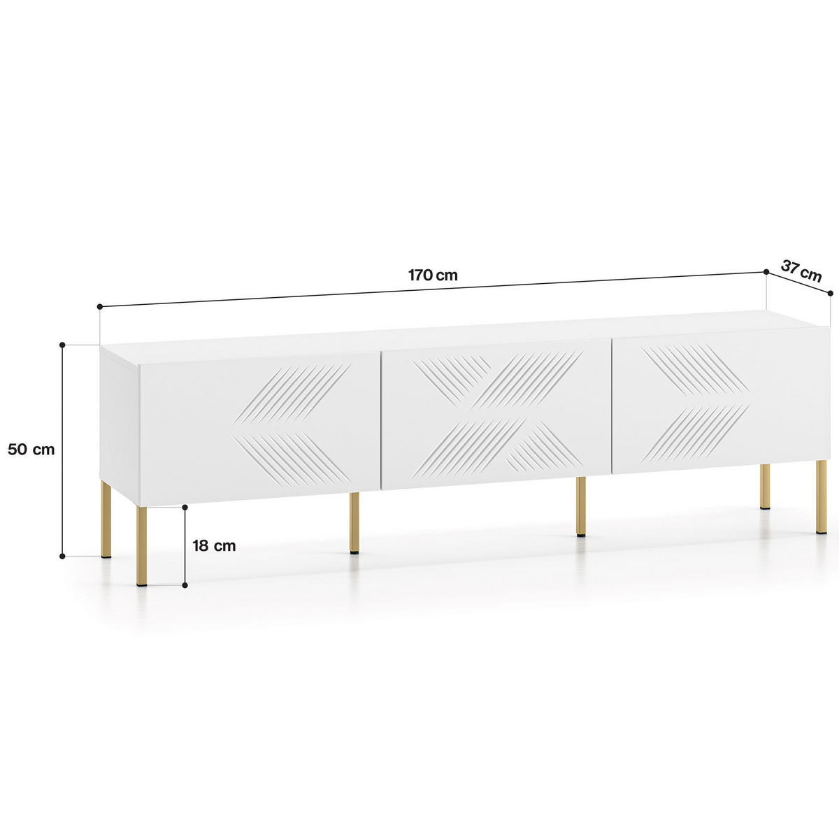 TV-MÖBEL NEBRO,Weiß - Goldfarben/Weiß, Holzwerkstoff (170/50/37cm) - KONSIMO®