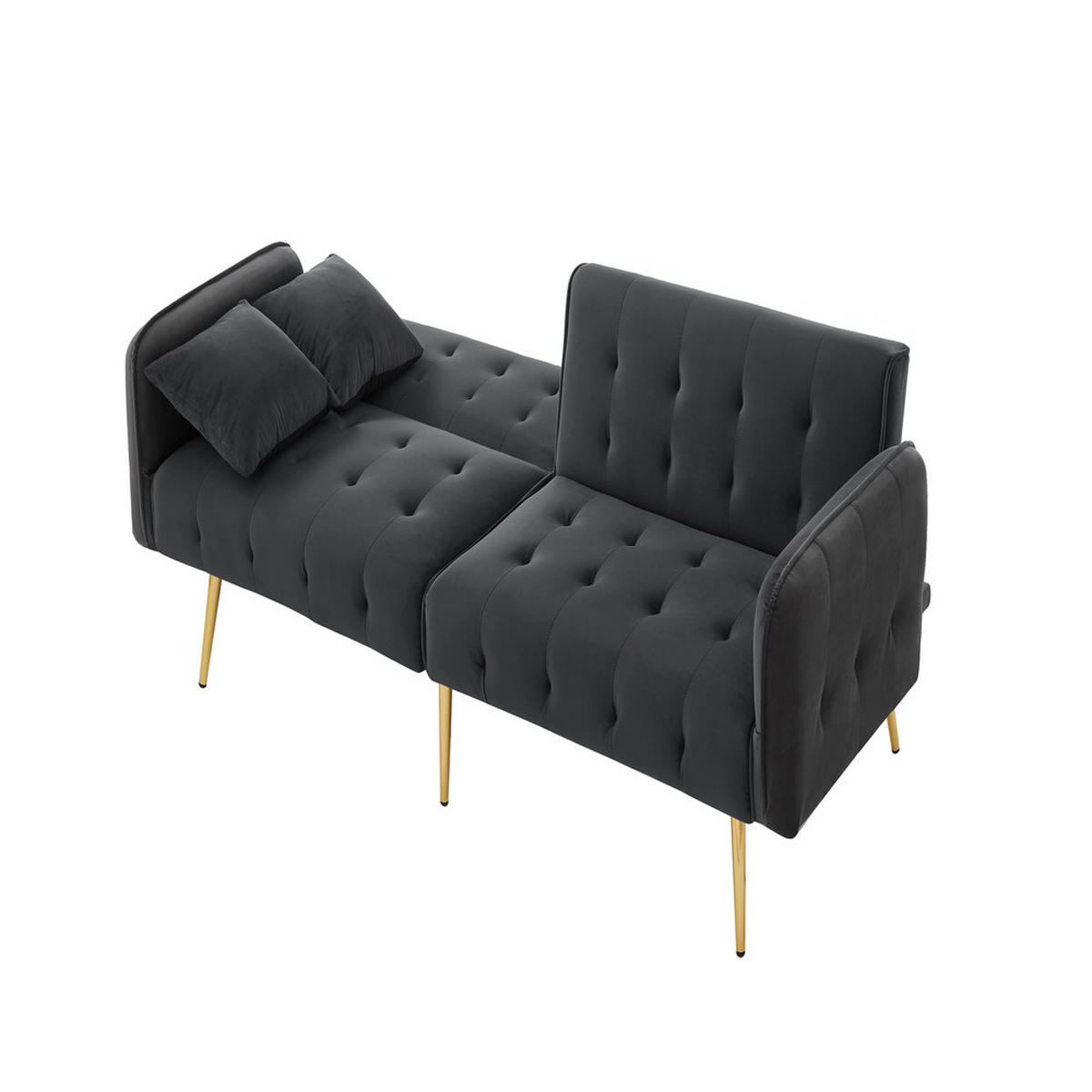 SOFA Zweisitzer Sofabett Velours Verstellbare Lehne Großzügig Schlaffunktion - Grau, Holz (89.92/18.03/80.52cm) - FLIEKS