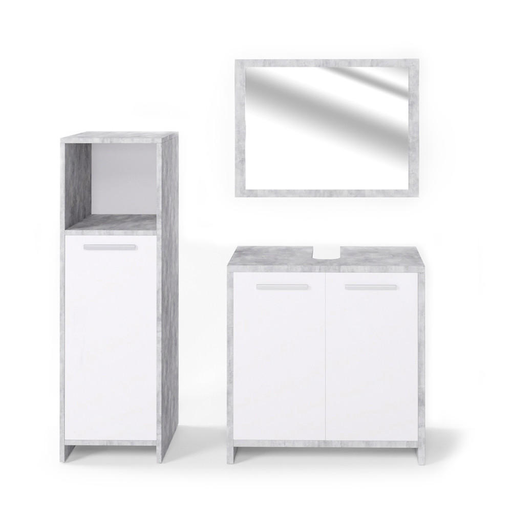 BADMÖBEL-SET Kiko Beton 3 Teile - Weiß/Grau, Holzwerkstoff (58/60/33cm) - Vicco