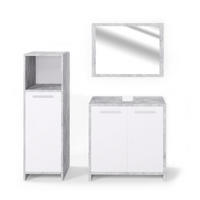 BADMÖBEL-SET Kiko Beton 3 Teile - Weiß/Grau, Holzwerkstoff (58/60/33cm) - Vicco
