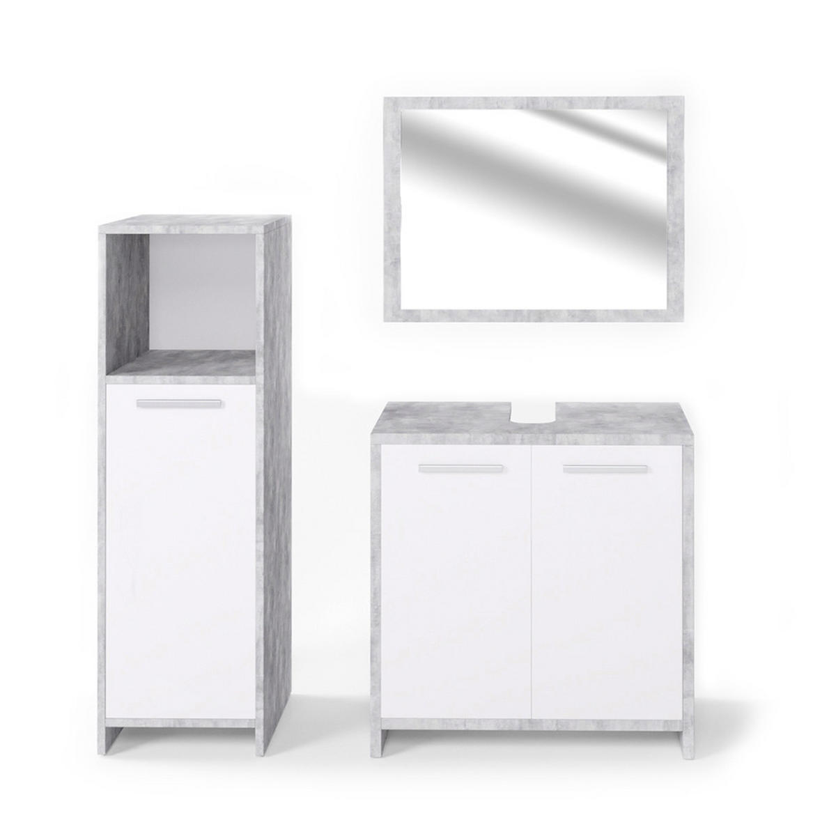 BADMÖBEL-SET Kiko Beton 3 Teile - Weiß/Grau, Holzwerkstoff (58/60/33cm) - Vicco