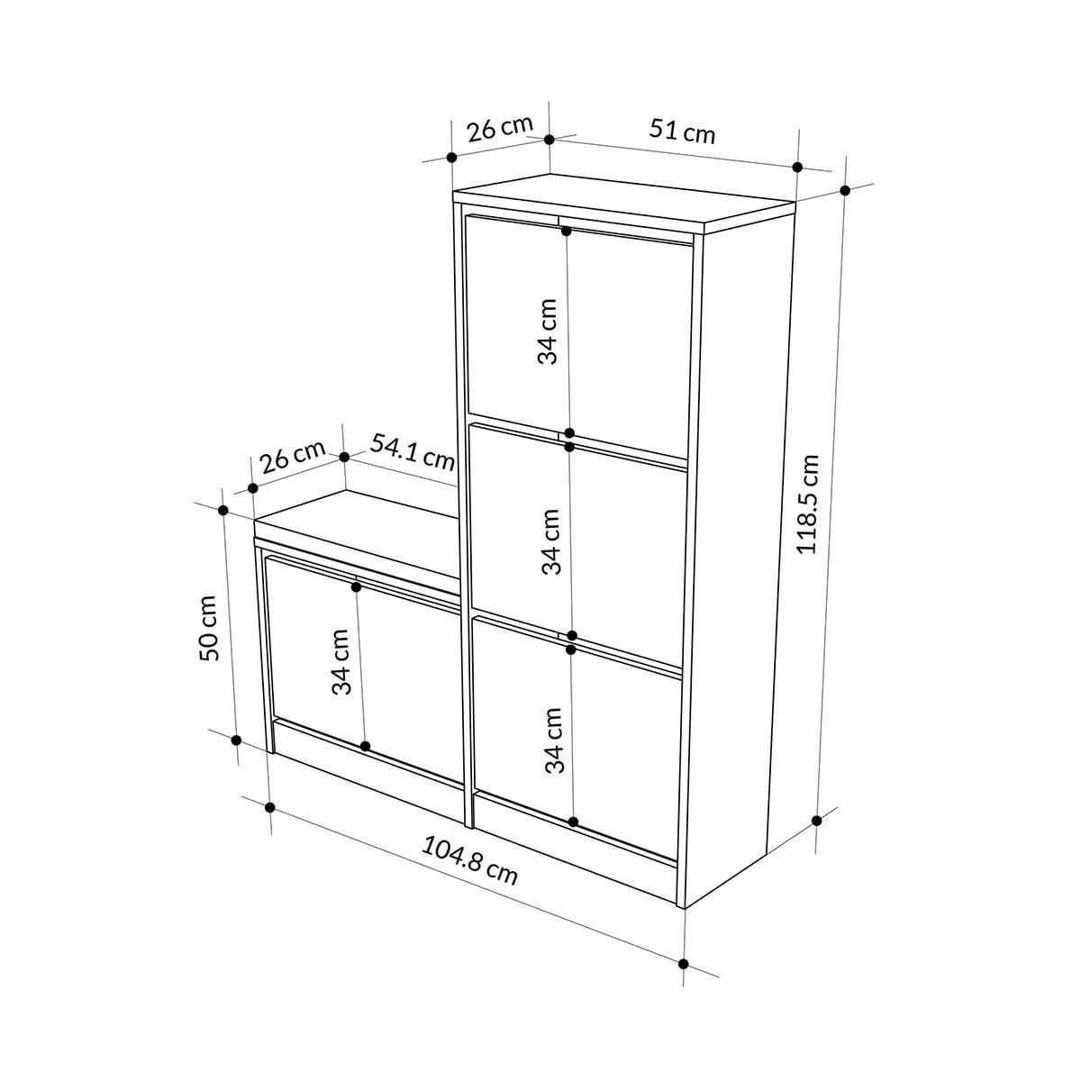 SCHUHSCHRANK 4 Türen L105 cm - Dude - Graubraun, Holzwerkstoff (26/118.5/105cm) - Calicosy
