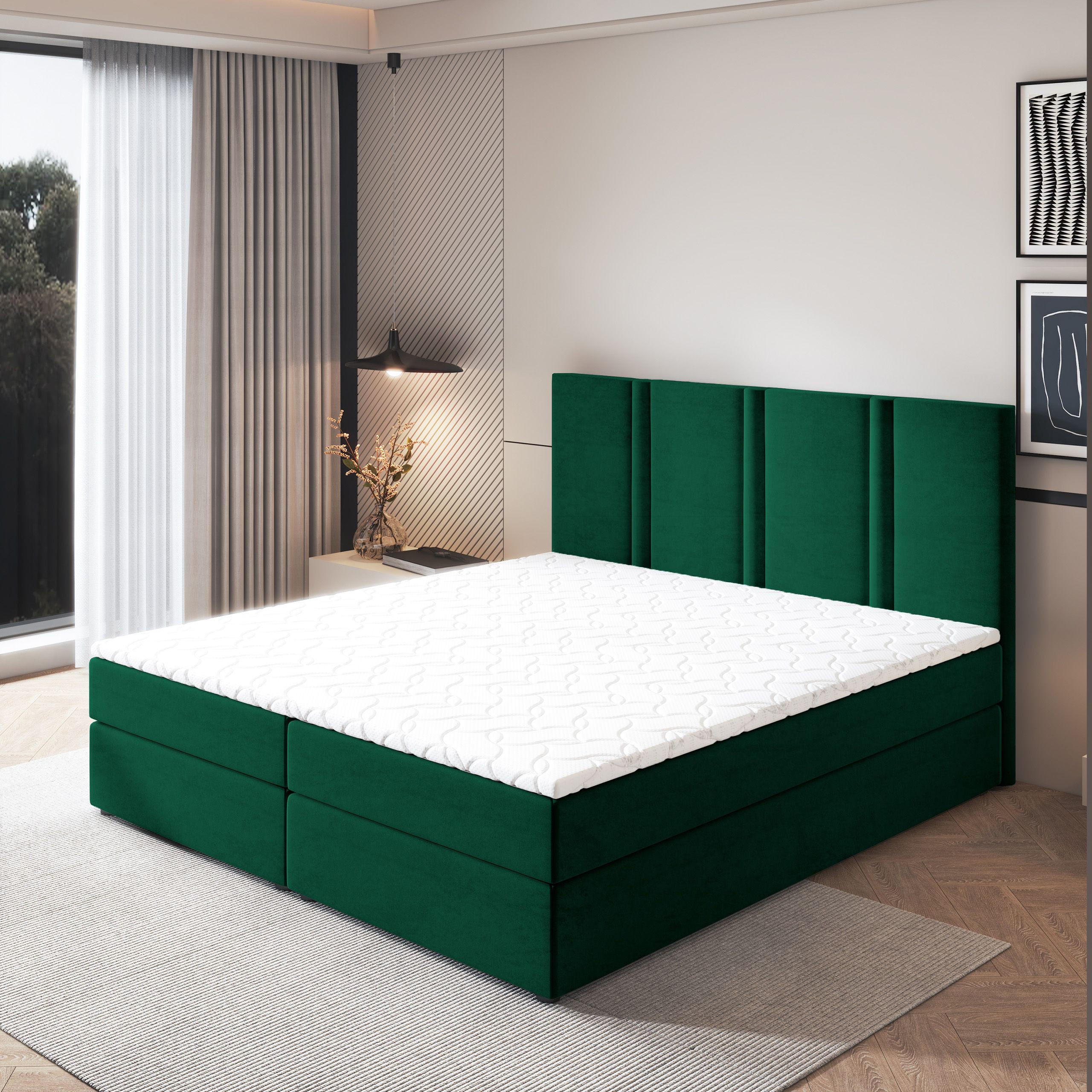 BOXBETT LARIO 160x200 cm mit Matratze und Topper - Grün - Grün, Holz (160/200cm) - MASSENO