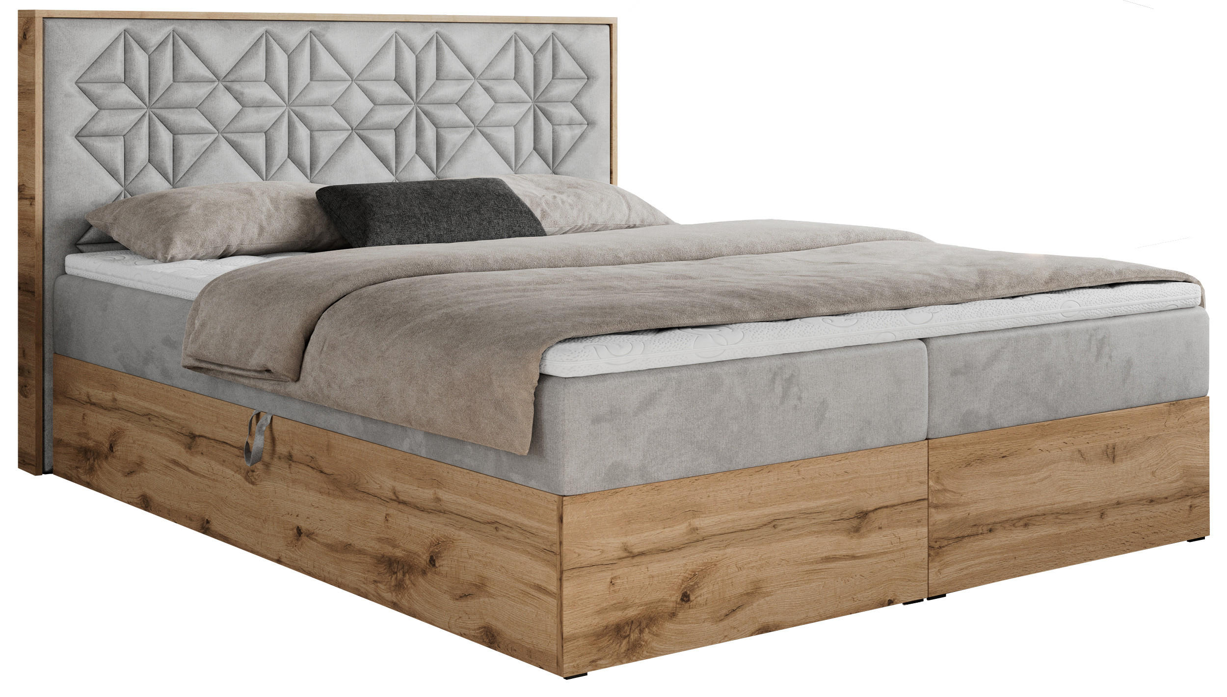 BOXBETT NESSI - 160/200 Hellgrau Velvet - H3 - Hellgrau, Holz/Textil (160/200cm) - MKS