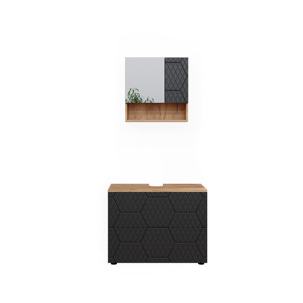 BADMÖBEL-SET Irma Anthrazit gestreift 2 Teile - Honigeiche/Anthrazit, Holzwerkstoff (80/58.6/41cm) - Vicco