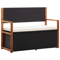 BANK mit Stauraum 115 cm Poly Rattan Massivholz - Schwarz, Holz (115/85/50cm) - furnicato
