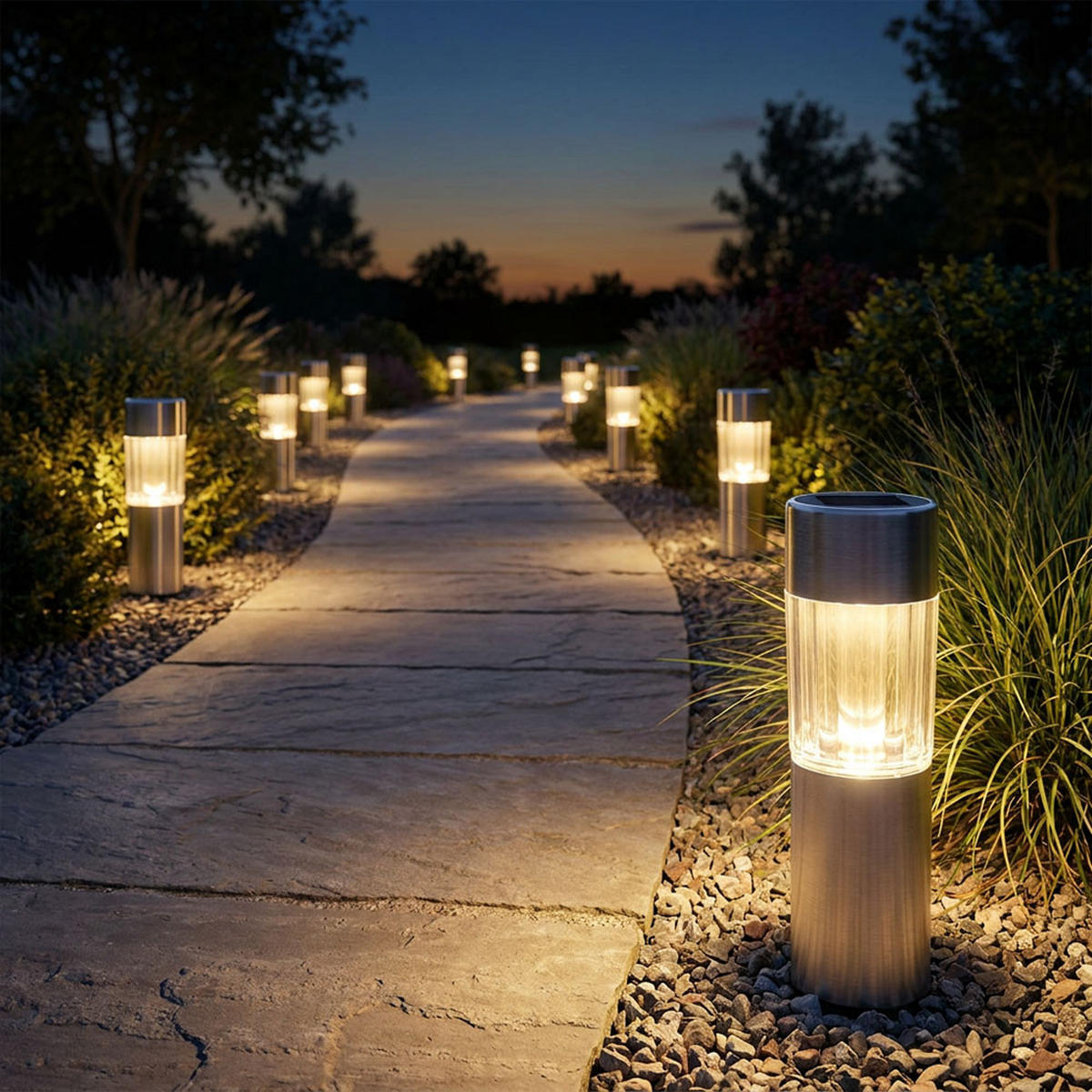 LED SOLARLAMPE Edelstahl Silber Außenbereich 8er Set - Silberfarben, Metall (4.6/4.6/25cm) - Globo Lighting