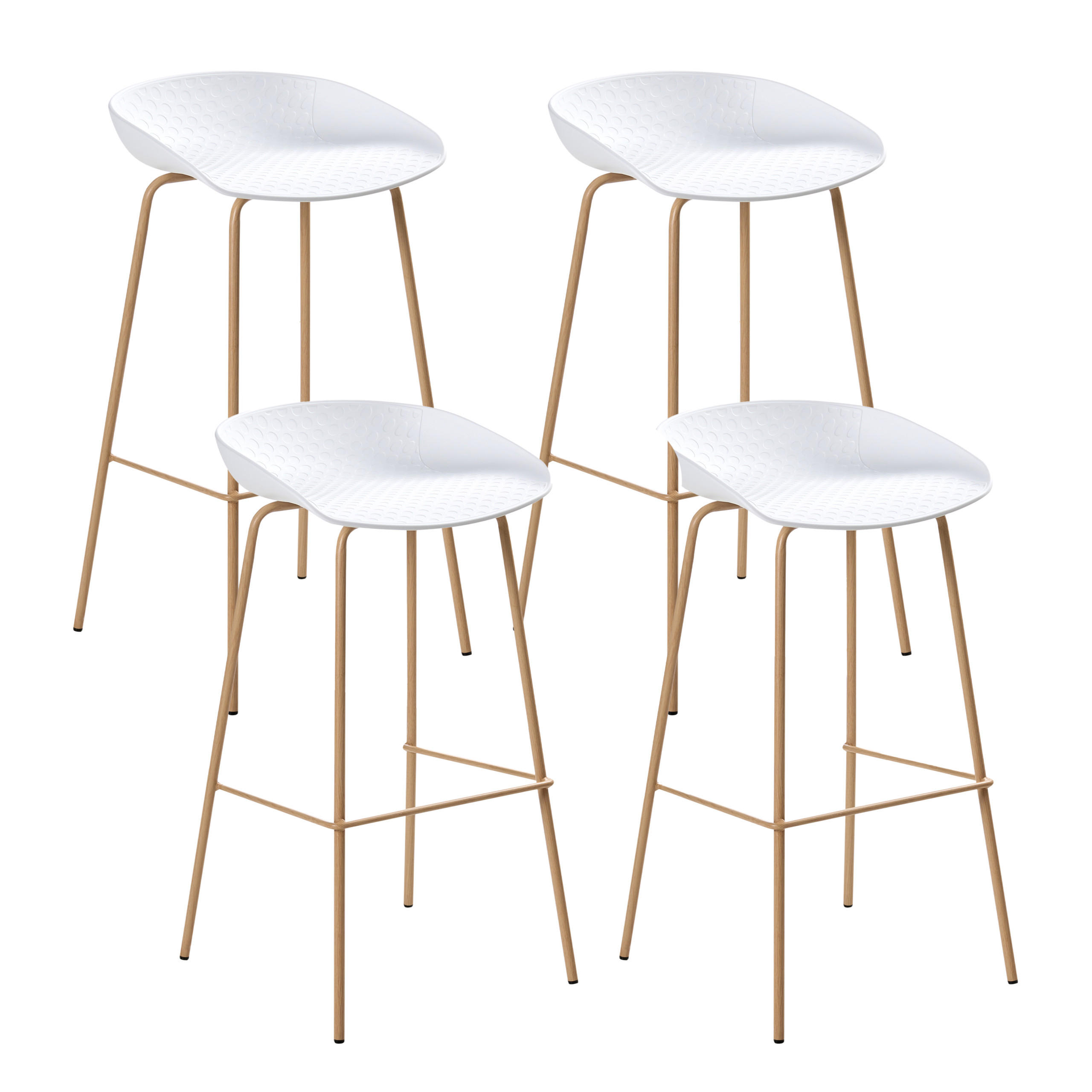 BARHOCKER 4er-Set Hellbraun Venlo - Hellbraun/Weiß, Kunststoff (43/84/44cm) - Beliani
